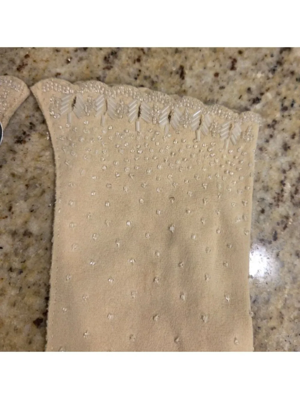 New! Vintage Women Size S/M 6.5 Beige Cotton Beaded Formal Gloves Art Noveau...